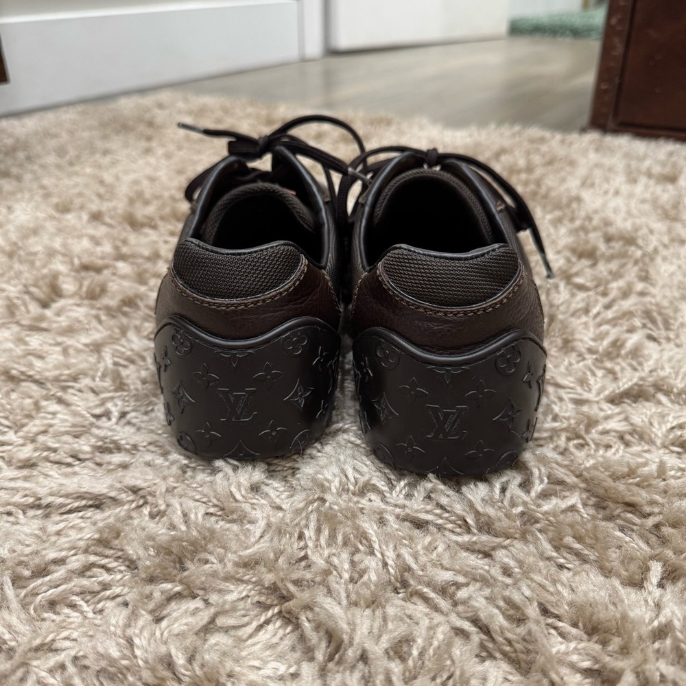 Louis Vuitton Brown Monogram Embossed Leather Lace Up Sneakers - Picture 7 of 8